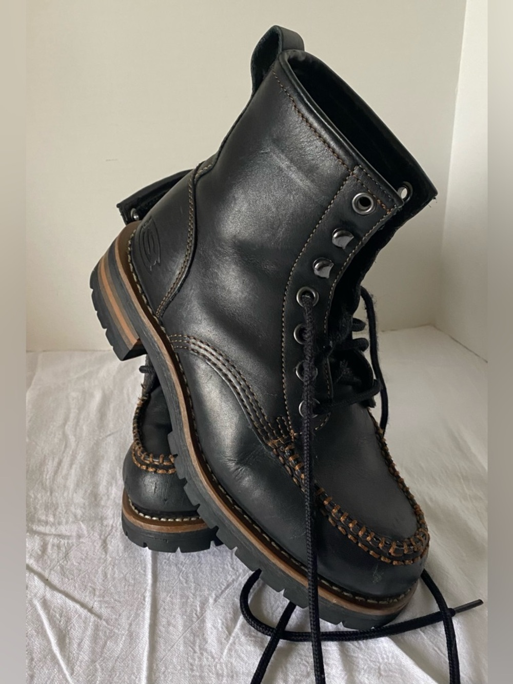 Vtg Skechers Leather Boots Black Construction Logger Oil Resistant Work Mens 9.5